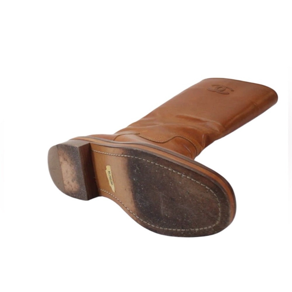 CHANEL Russet Congac Leather knee high riding boots 7.5 37.5 - Picture 5 of 12